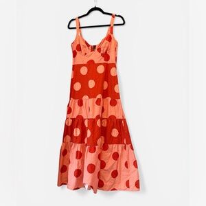 Farm Rio Red Orange and Pink Polka Dot Dress
